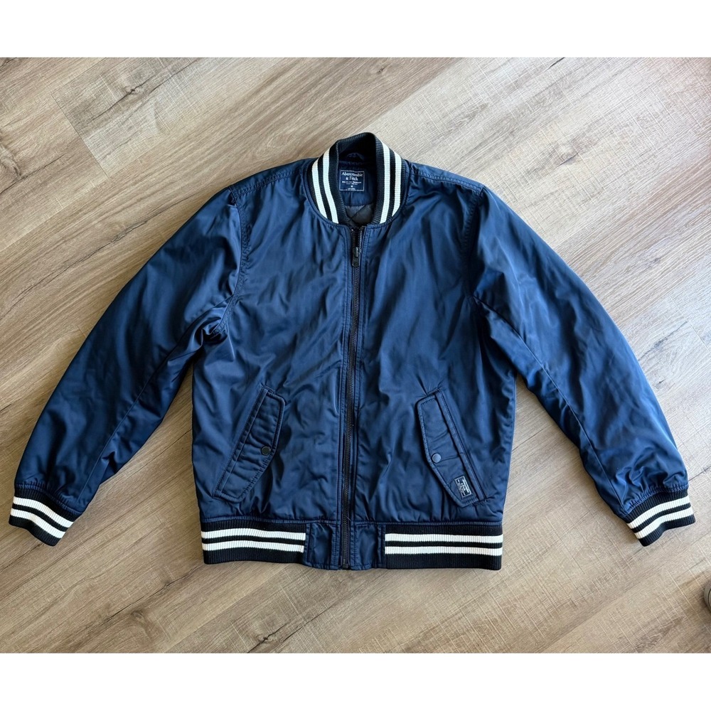 Abercrombie & Fitch Mens Navy Blue Quilted Bomber Varsity Jacket Size M